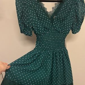 Self portrait dark green mini dress Puffy sleeves 0
